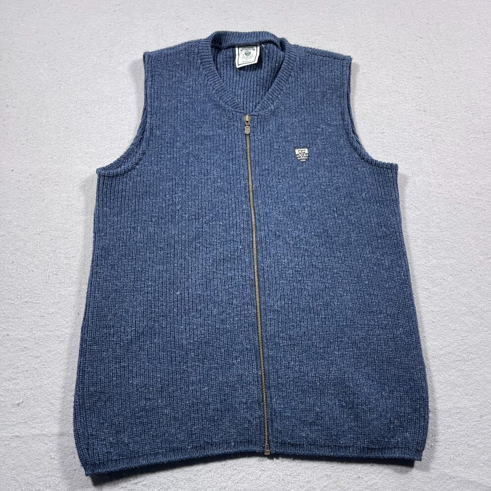 Knit Works Vest Men M Blue Pure New Wool Full Zip Sleeveless Made in New Zealand